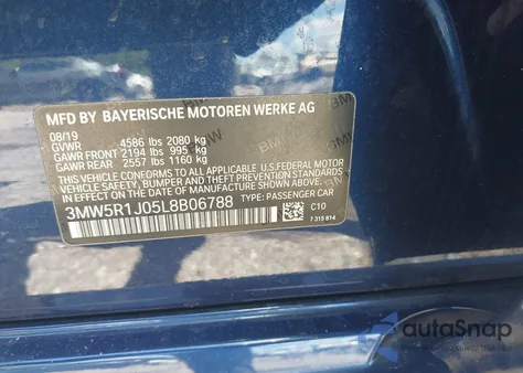 2020 BMW 330I z USA, uszkodzony, nr VIN 3MW5R1J05L8B06788